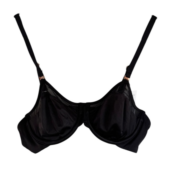 New! Le Mystere Satin & Mesh Unlined Bra 3316 Black‎ - Picture 4 of 7